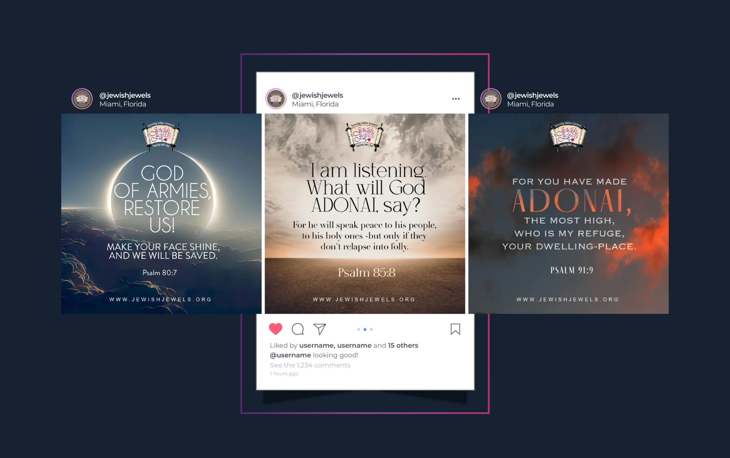 Three inspirational quote images from scriptures, featuring spiritual messages and serene backgrounds.