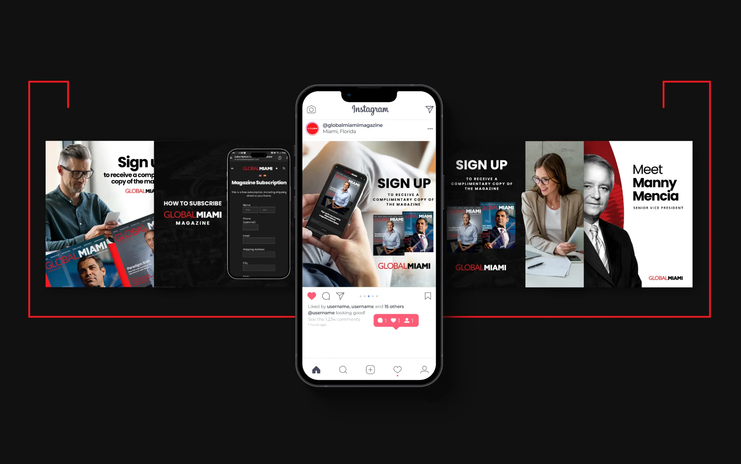 Smartphone displaying social media sign-up screen with promotional content in the background.