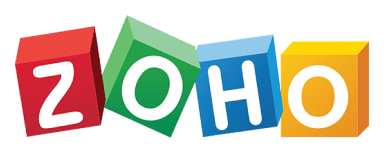 Colorful Zoho logo with 3D block lettering on a transparent background.