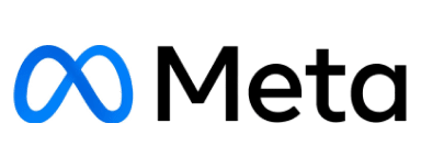 Meta logo with blue infinity symbol and sleek black text.