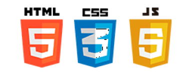 HTML, CSS, and JavaScript logos on a transparent background.