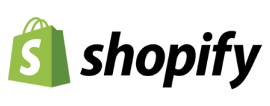 Shopify logo featuring a green shopping bag icon with a white 