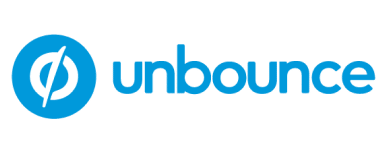 Blue Unbounce logo featuring a sleek emblem and modern typography.