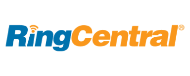RingCentral logo featuring bold blue and orange text on a transparent background.