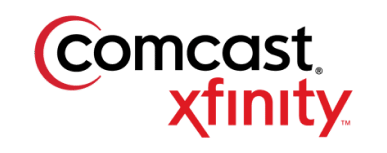 Comcast Xfinity logo featuring sleek, modern typography in black and red.