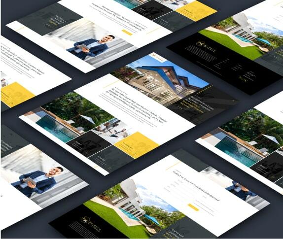 Professional web design layout featuring sleek business templates on a grid.