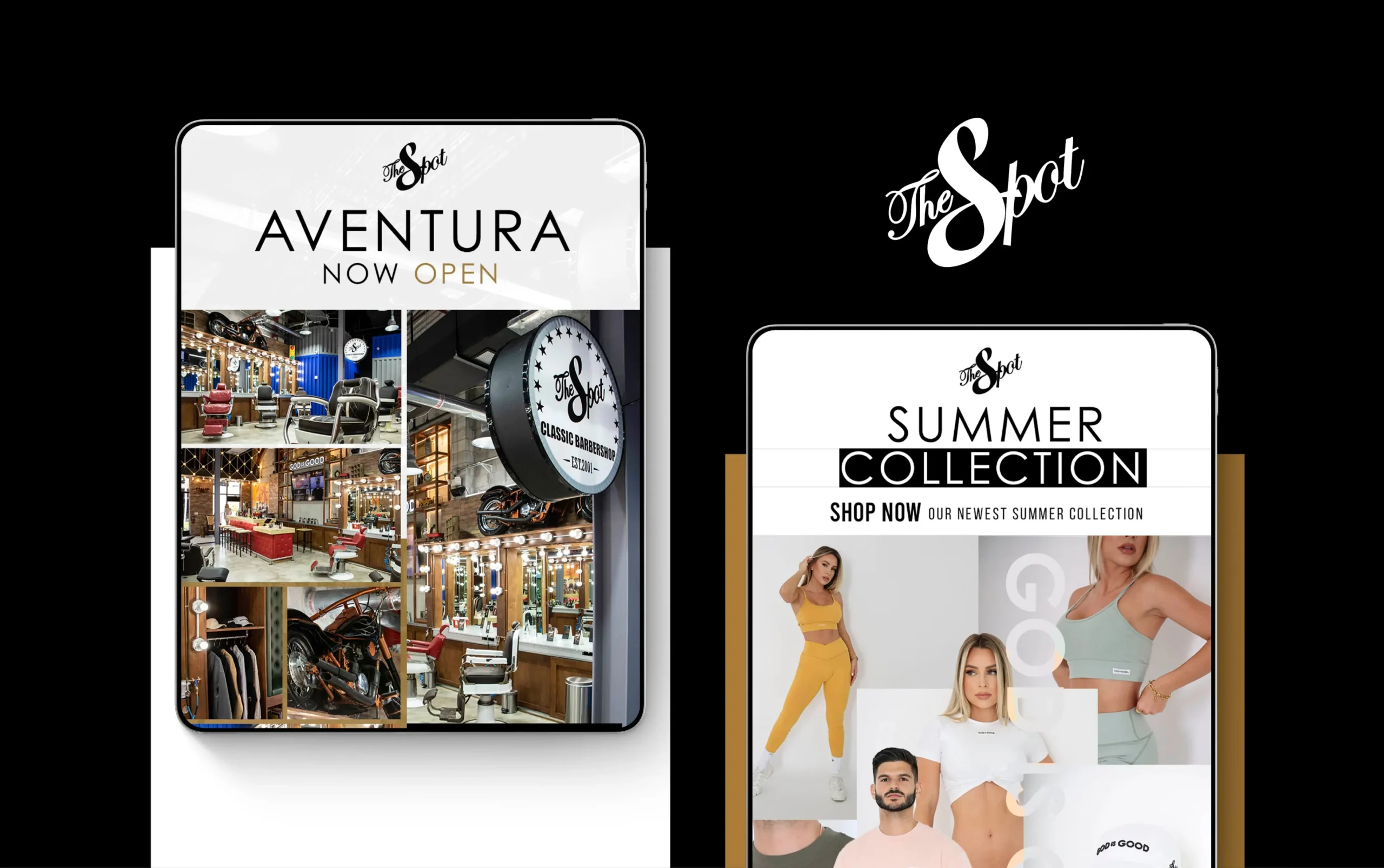 Fashionable clothing collection and store opening display.