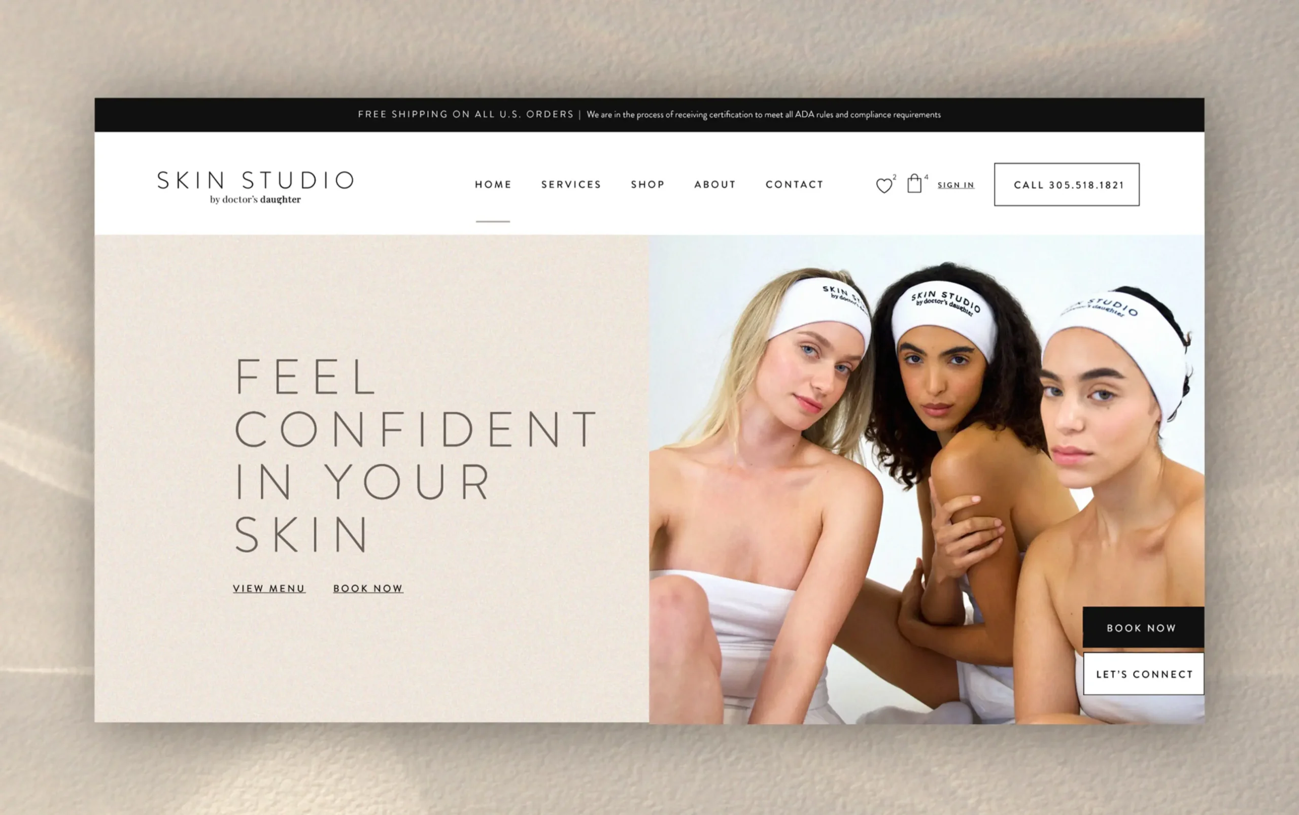 Three women in spa robes and headbands at Skin Studio Clinic, promoting skincare confidence.