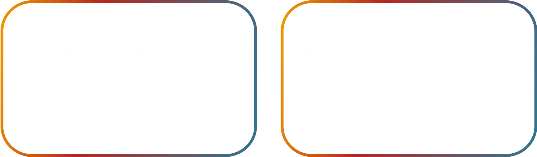 Two pixel-style white logos on black backgrounds side by side, one resembling a face and the other a bird.
